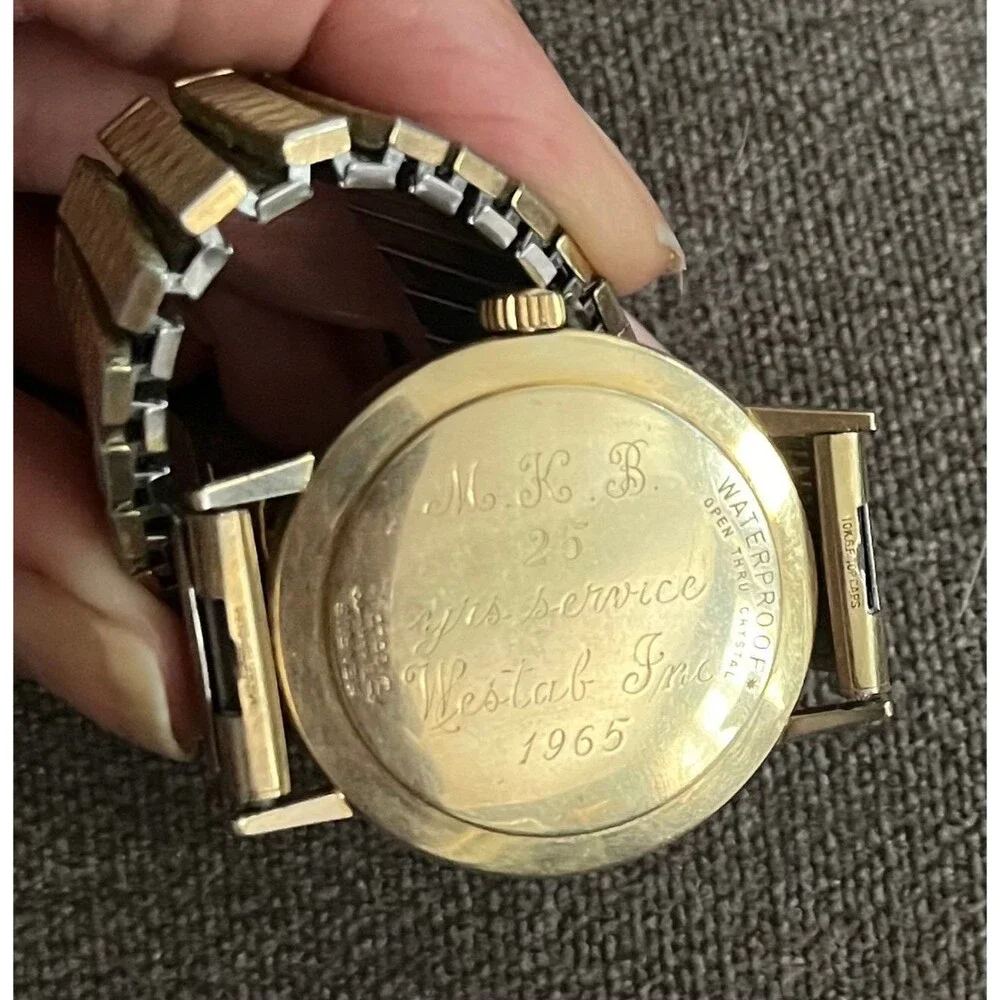 Vintage MCM Mid Century Modern 14K Solid Gold Benrus Shock Absorber Wristwatch
